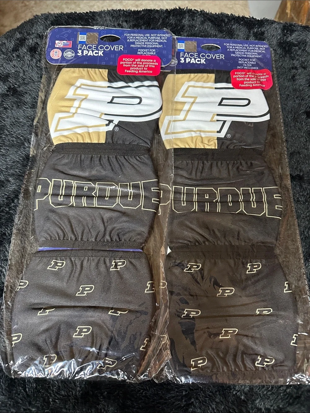 UNISEX PURDUE Face Cover 6 Pack - Black & Gold